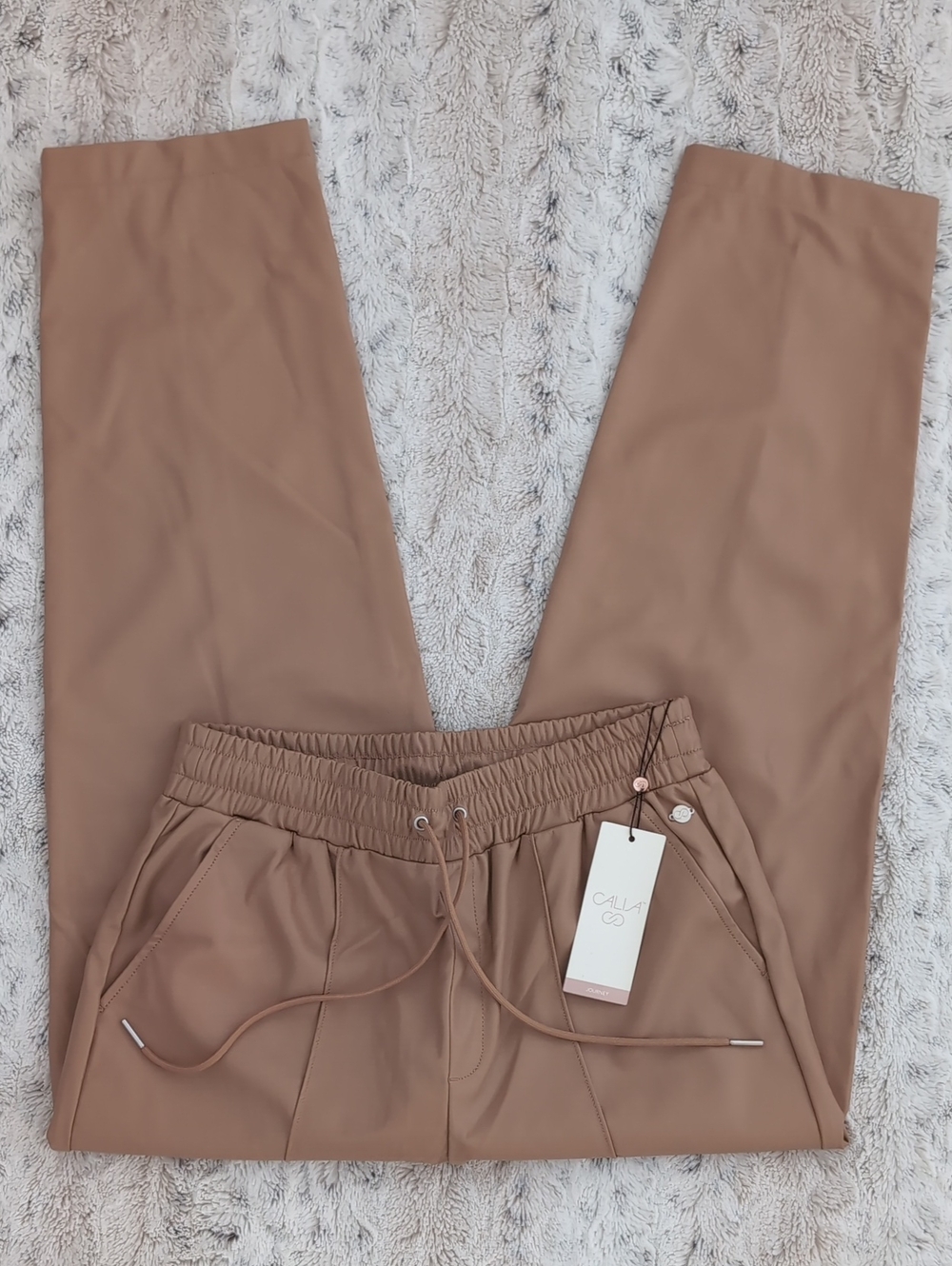 CALIA Straight Leg Faux Leather Pintuck Pants